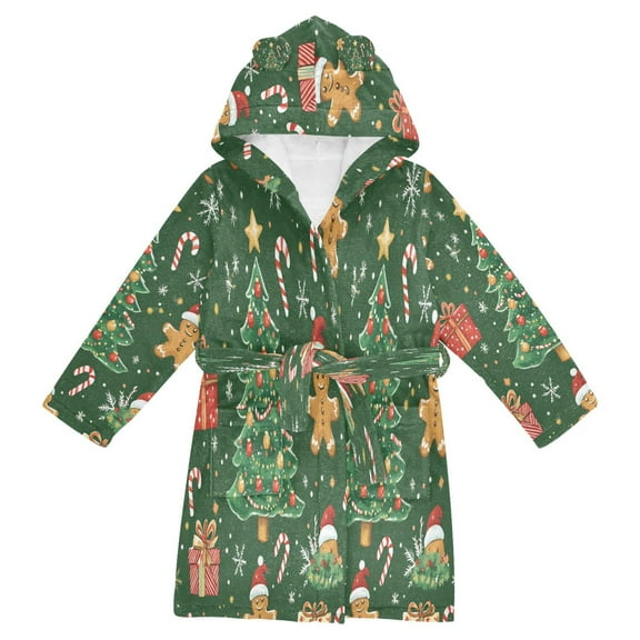 FORMRS Niños Bathrobe Unisex Hooded Robe Soft Plush Pajamas Sleepwear, Size 2-3T, Christmas Tree