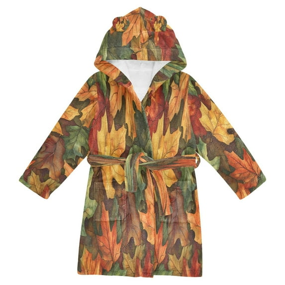 FORMRS Kids Bathrobe Unisex Hooded Robe Toddler Pajamas Sleepwear, Size 2-3T, Colorful Autumn Leaves