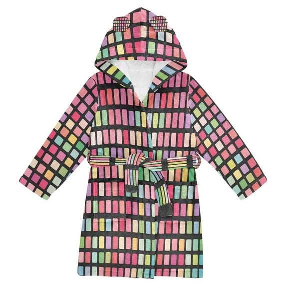 FORMRS Niños Bathrobe Unisex Hooded Robe Soft Plush Pajamas Sleepwear, Size 2-3T, Colorful Block Pattern
