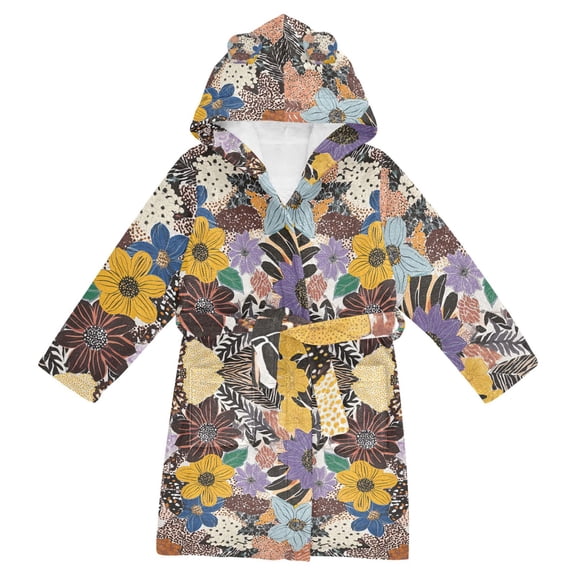 FORMRS Kids Bathrobe Unisex Hooded Robe Toddler Pajamas Sleepwear, Size 2-3T, Colorful Flowers