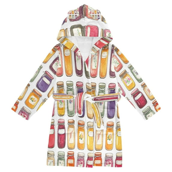 FORMRS Niños Bathrobe Unisex Hooded Robe Soft Plush Pajamas Sleepwear, Size 2-3T, Colorful Jam Jars