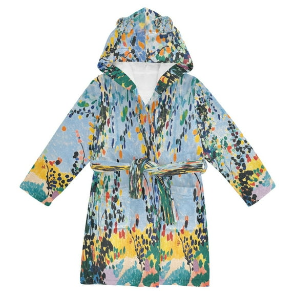 FORMRS Niños Bathrobe Unisex Hooded Robe Soft Plush Pajamas Sleepwear, Size 2-3T, Colorful Leaves