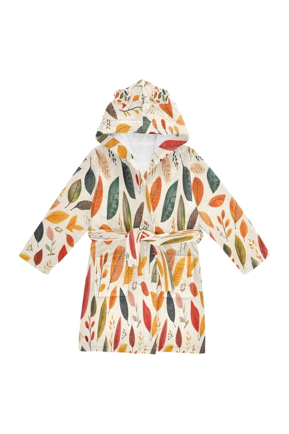 Niños Bathrobe Unisex Hooded Robe Soft Plush Pajamas Sleepwear, Size 2-3T, Colorful Leaves