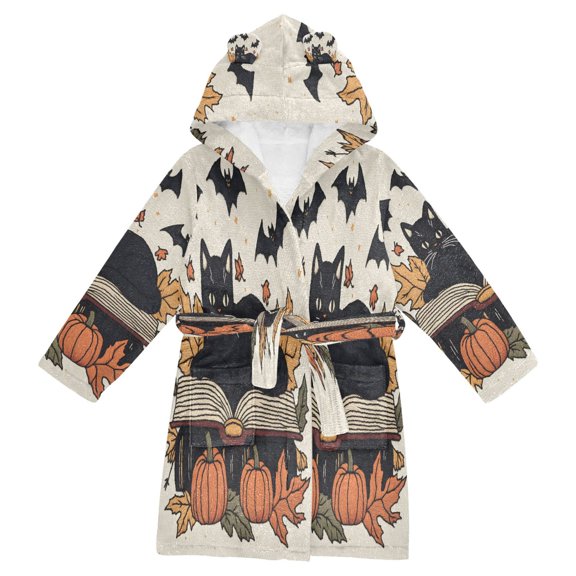 FORMRS Niños Bathrobe Unisex Hooded Robe Soft Plush Pajamas Sleepwear, Size 2-3T, Cute Halloween Cat