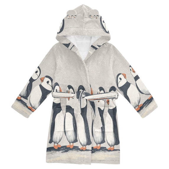 FORMRS Niños Bathrobe Unisex Hooded Robe Soft Plush Pajamas Sleepwear, Size 2-3T, Cute Puffin
