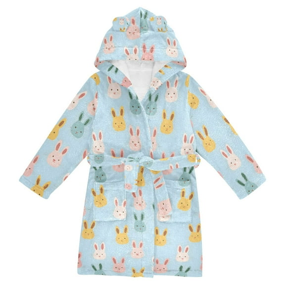 FORMRS Niños Bathrobe Unisex Hooded Robe Soft Plush Pajamas Sleepwear, Size 2-3T, Cute Rabbits