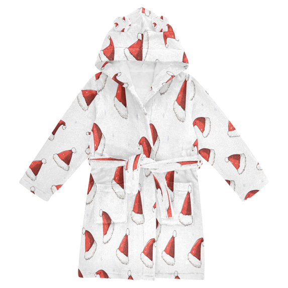 FORMRS Niños Bathrobe Unisex Hooded Robe Soft Plush Pajamas Sleepwear, Size 2-3T, Cute Santa Hats Pattern