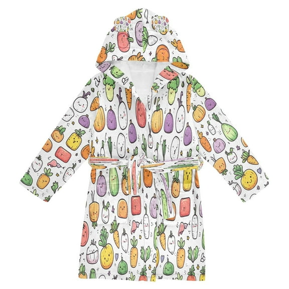 FORMRS Niños Bathrobe Unisex Hooded Robe Soft Plush Pajamas Sleepwear, Size 2-3T, Cute Vegetables