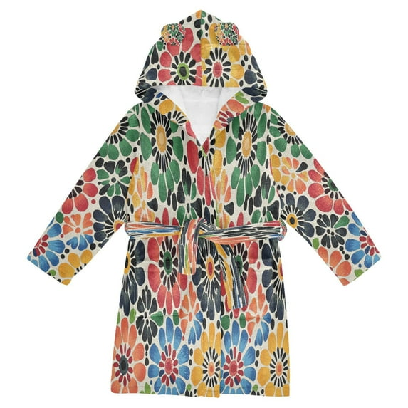 FORMRS Niños Bathrobe Unisex Hooded Robe Soft Plush Pajamas Sleepwear, Size 2-3T, Dark Floral