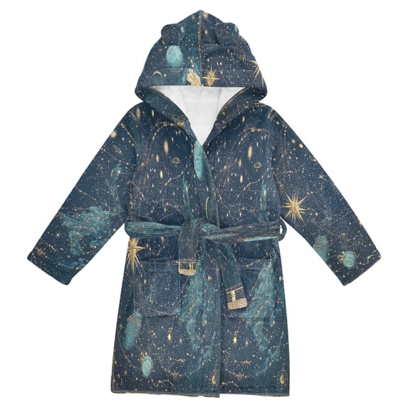 FORMRS Niños Bathrobe Unisex Hooded Robe Soft Plush Pajamas Sleepwear, Size 2-3T, Dark Star Map