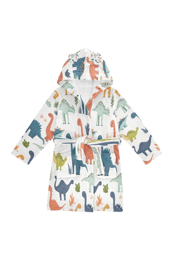 Niños Bathrobe Unisex Hooded Robe Soft Plush Pajamas Sleepwear, Size 2-3T, Dinosaur Pattern