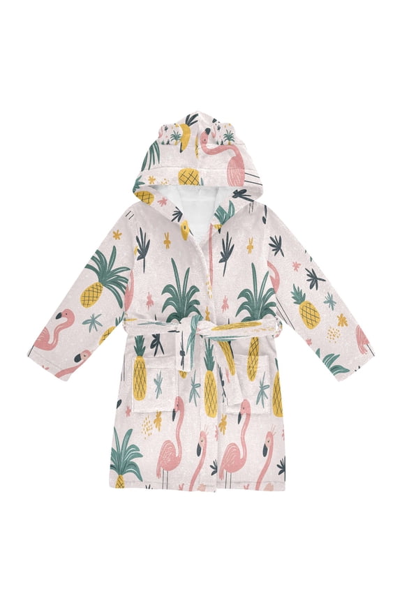 Niños Bathrobe Unisex Hooded Robe Soft Plush Pajamas Sleepwear, Size 2-3T, Flamingo Pattern