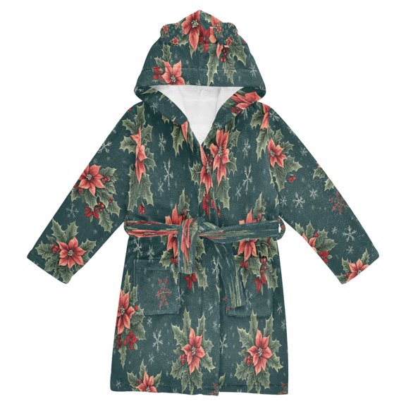 FORMRS Kids Bathrobe Unisex Hooded Robe Toddler Pajamas Sleepwear, Size 2-3T, Floral Christmas