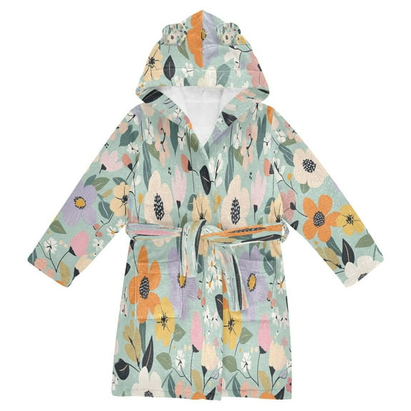 FORMRS Niños Bathrobe Unisex Hooded Robe Soft Plush Pajamas Sleepwear, Size 2-3T, Floral Pattern