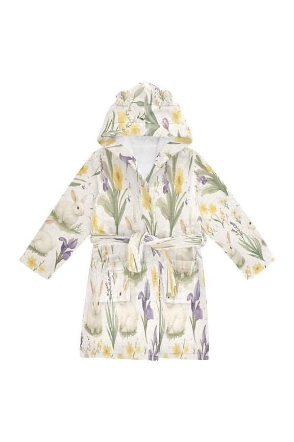 Niños Bathrobe Unisex Hooded Robe Soft Plush Pajamas Sleepwear, Size 2-3T, Floral Rabbit