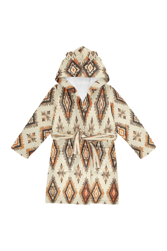 Niños Bathrobe Unisex Hooded Robe Soft Plush Pajamas Sleepwear, Size 2-3T, Geometric Designs