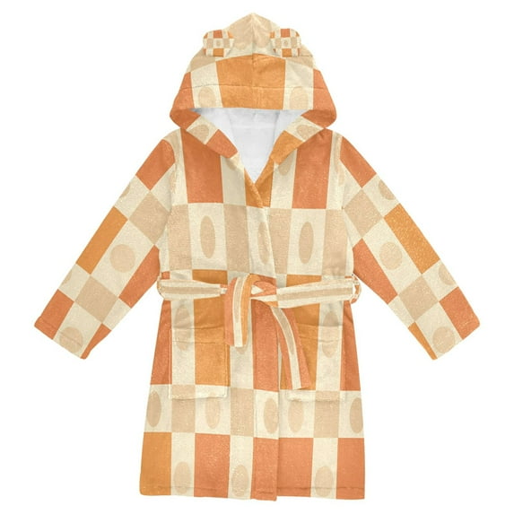 FORMRS Niños Bathrobe Unisex Hooded Robe Soft Plush Pajamas Sleepwear, Size 2-3T, Geometric Pattern