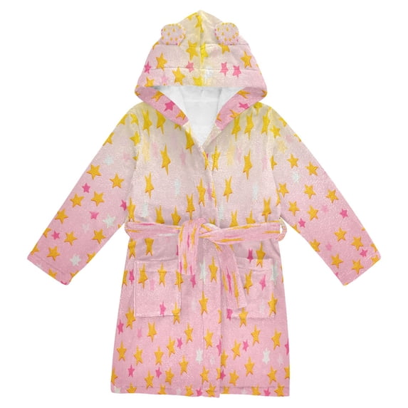 FORMRS Niños Bathrobe Unisex Hooded Robe Soft Plush Pajamas Sleepwear, Size 2-3T, Gradient Pink Stars