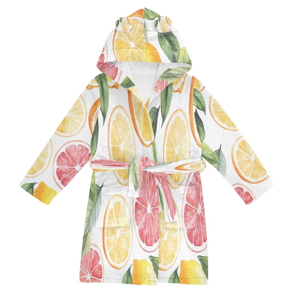 FORMRS Kids Bathrobe Unisex Hooded Robe Toddler Pajamas Sleepwear, Size 2-3T, Grapefruit Slices