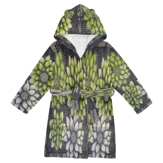 FORMRS Niños Bathrobe Unisex Hooded Robe Soft Plush Pajamas Sleepwear, Size 2-3T, Gray Floral