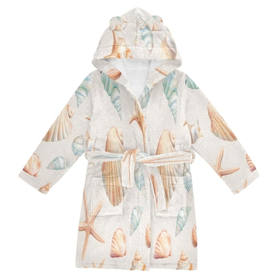 FORMRS Niños Bathrobe Unisex Hooded Robe Soft Plush Pajamas Sleepwear, Size 2-3T, Gray Seashell