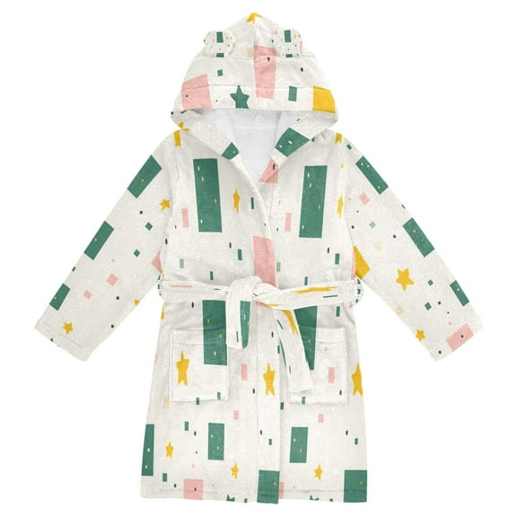 FORMRS Niños Bathrobe Unisex Hooded Robe Soft Plush Pajamas Sleepwear, Size 2-3T, Green Abstract Pattern