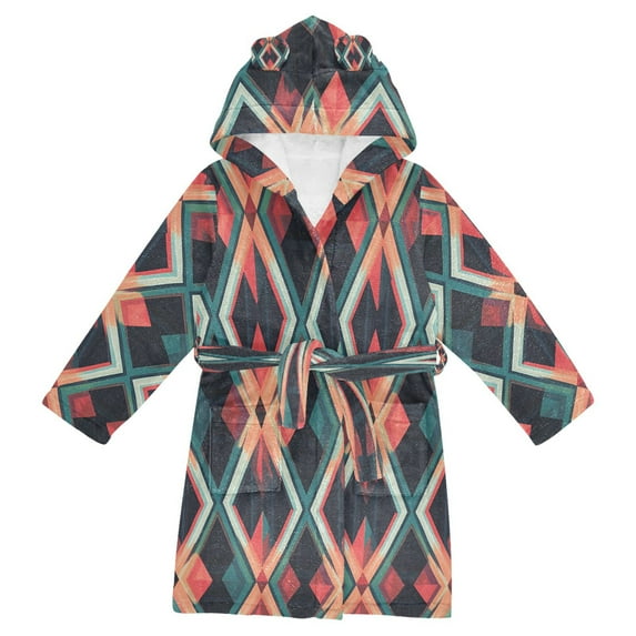 FORMRS Niños Bathrobe Unisex Hooded Robe Soft Plush Pajamas Sleepwear, Size 2-3T, Green Abstract