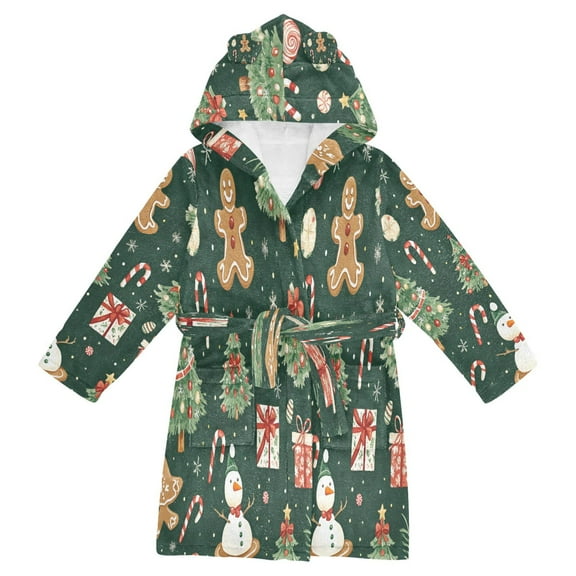 FORMRS Niños Bathrobe Unisex Hooded Robe Soft Plush Pajamas Sleepwear, Size 2-3T, Green Christmas Trees
