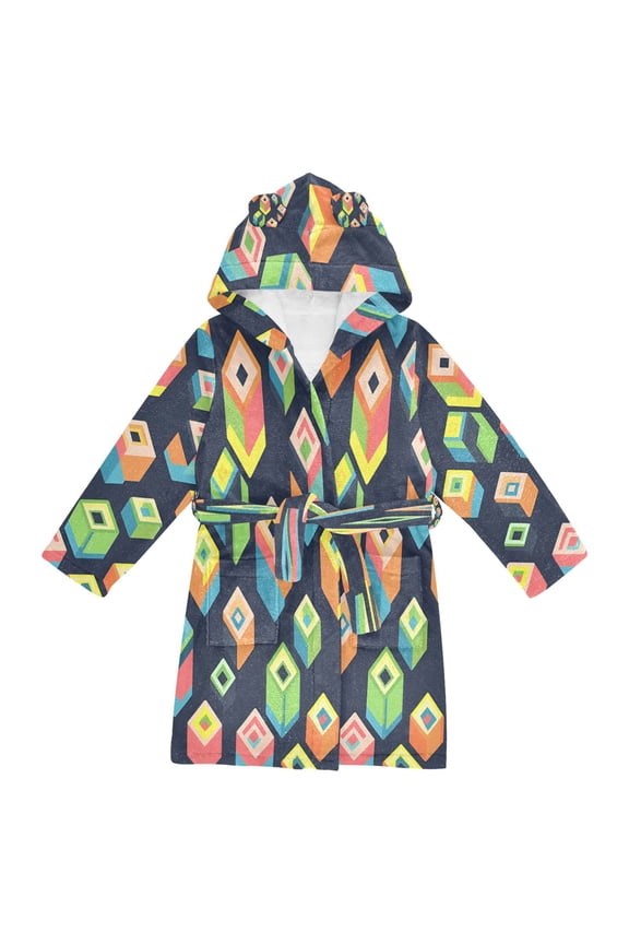 Niños Bathrobe Unisex Hooded Robe Soft Plush Pajamas Sleepwear, Size 2-3T, Green Cubes