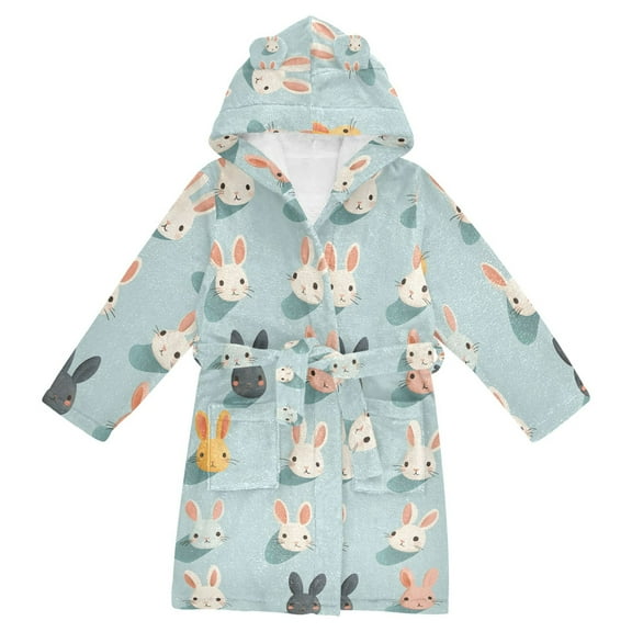 FORMRS Niños Bathrobe Unisex Hooded Robe Soft Plush Pajamas Sleepwear, Size 2-3T, Green Cute Rabbits