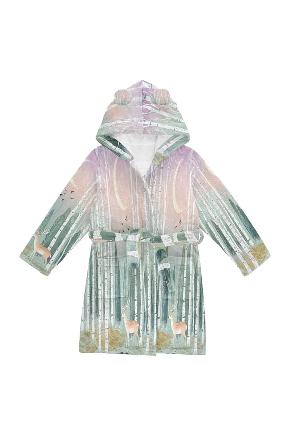 Niños Bathrobe Unisex Hooded Robe Soft Plush Pajamas Sleepwear, Size 2-3T, Green Deer