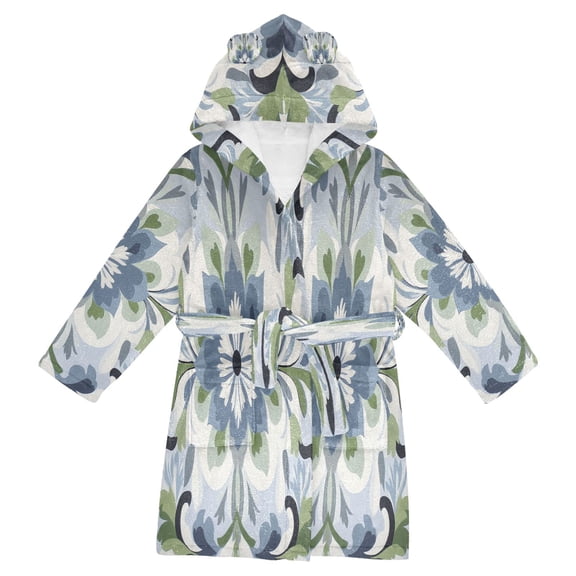 FORMRS Niños Bathrobe Unisex Hooded Robe Soft Plush Pajamas Sleepwear, Size 2-3T, Green Floral