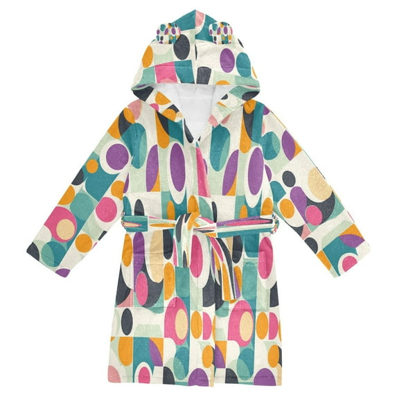 FORMRS Niños Bathrobe Unisex Hooded Robe Soft Plush Pajamas Sleepwear, Size 2-3T, Green Geometric