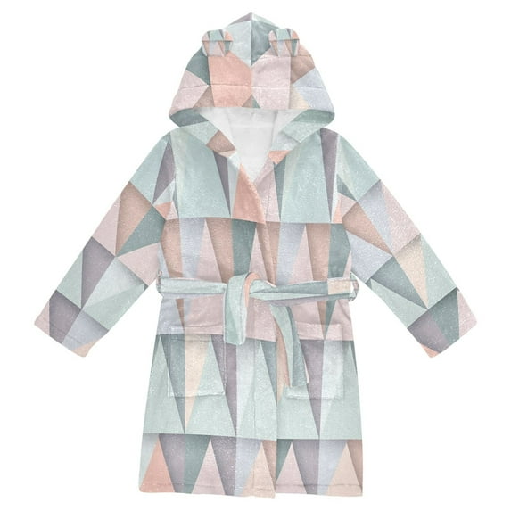 FORMRS Niños Bathrobe Unisex Hooded Robe Soft Plush Pajamas Sleepwear, Size 2-3T, Green Geometric