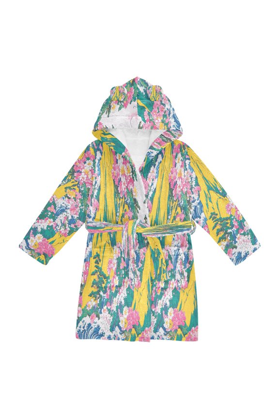 Niños Bathrobe Unisex Hooded Robe Soft Plush Pajamas Sleepwear, Size 2-3T, Green Mountains