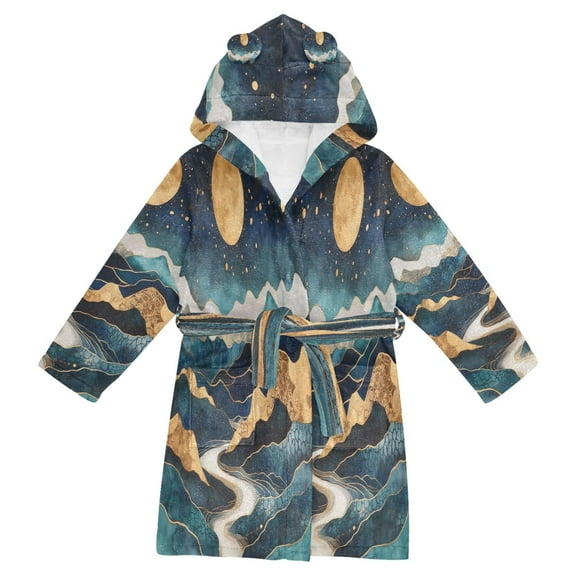 FORMRS Niños Bathrobe Unisex Hooded Robe Soft Plush Pajamas Sleepwear, Size 2-3T, Green Mountains