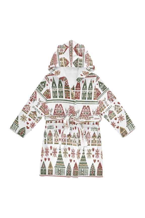 Niños Bathrobe Unisex Hooded Robe Soft Plush Pajamas Sleepwear, Size 2-3T, Green Nordic Christmas House