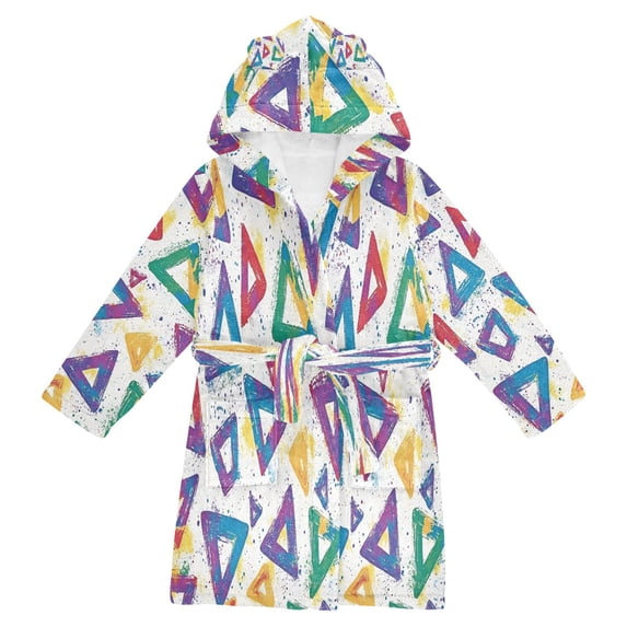 FORMRS Niños Bathrobe Unisex Hooded Robe Soft Plush Pajamas Sleepwear, Size 2-3T, Green Simple Triangles