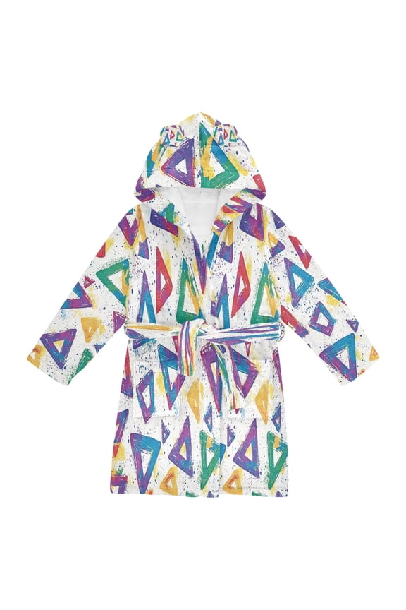 Niños Bathrobe Unisex Hooded Robe Soft Plush Pajamas Sleepwear, Size 2-3T, Green Simple Triangles