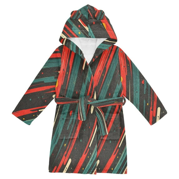 FORMRS Niños Bathrobe Unisex Hooded Robe Soft Plush Pajamas Sleepwear, Size 2-3T, Green Stars Abstract