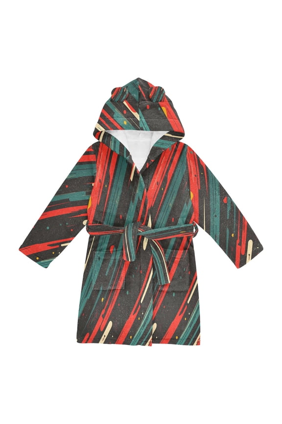 Niños Bathrobe Unisex Hooded Robe Soft Plush Pajamas Sleepwear, Size 2-3T, Green Stars Abstract