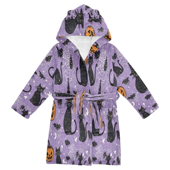 FORMRS Niños Bathrobe Unisex Hooded Robe Soft Plush Pajamas Sleepwear, Size 2-3T, Halloween Cats