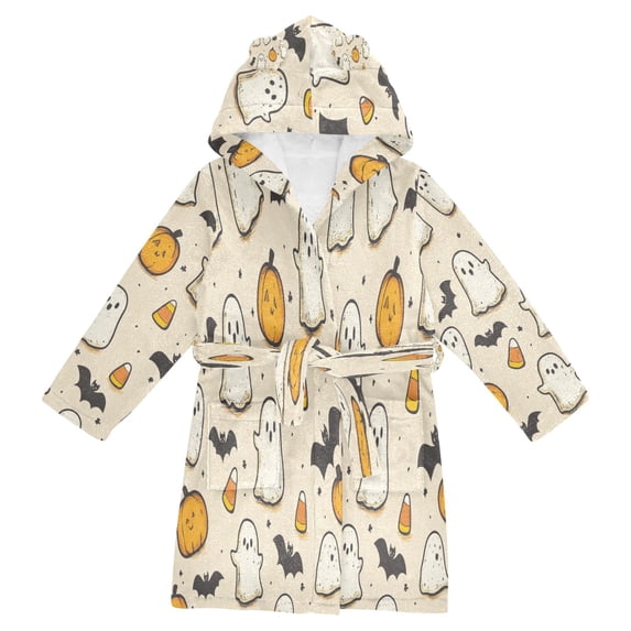 FORMRS Niños Bathrobe Unisex Hooded Robe Soft Plush Pajamas Sleepwear, Size 2-3T, Halloween Cute Ghosts