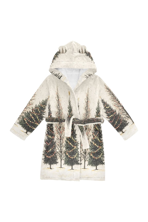 Niños Bathrobe Unisex Hooded Robe Soft Plush Pajamas Sleepwear, Size 2-3T, Hand Drawn Christmas Stars