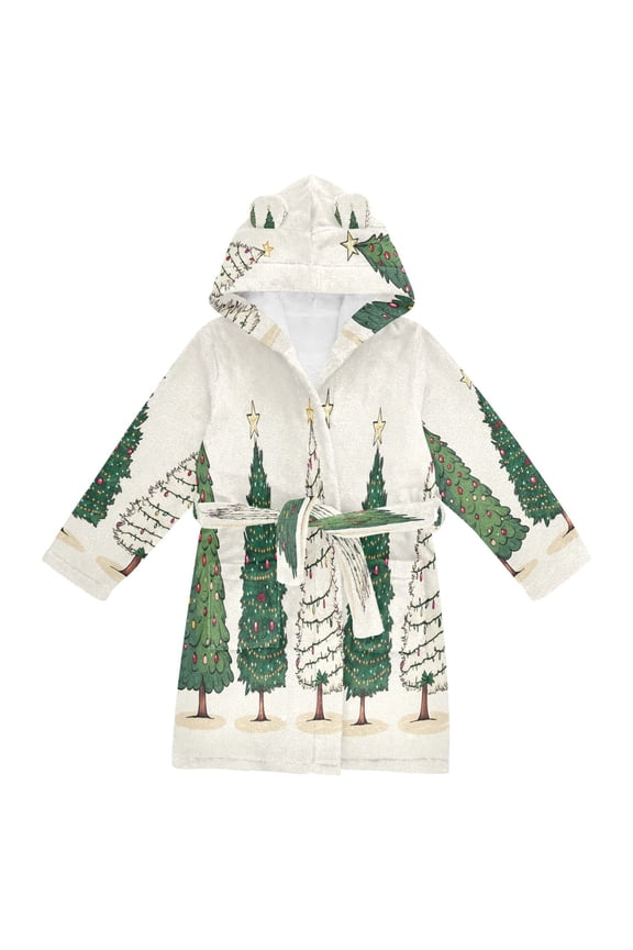 Niños Bathrobe Unisex Hooded Robe Soft Plush Pajamas Sleepwear, Size 2-3T, Hand Drawn Christmas Stars