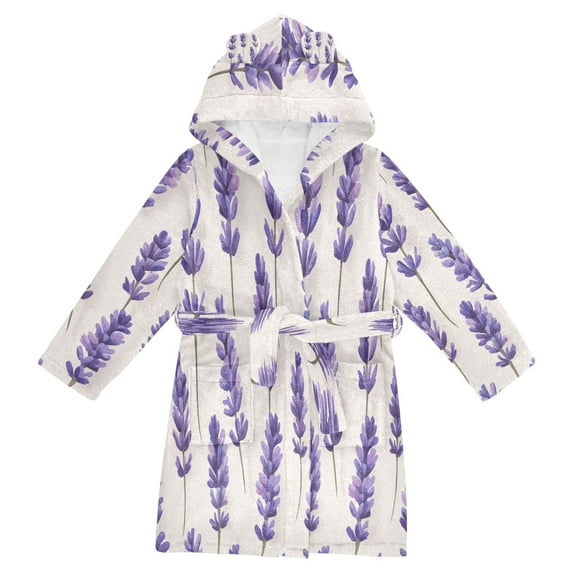 FORMRS Niños Bathrobe Unisex Hooded Robe Soft Plush Pajamas Sleepwear, Size 2-3T, Lavender Pattern