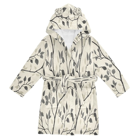FORMRS Niños Bathrobe Unisex Hooded Robe Soft Plush Pajamas Sleepwear, Size 2-3T, Leaves Pattern
