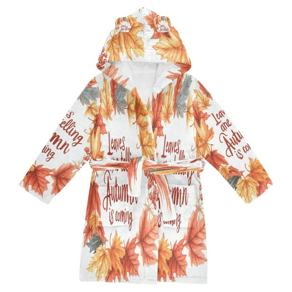 FORMRS Niños Bathrobe Unisex Hooded Robe Soft Plush Pajamas Sleepwear, Size 2-3T, Leaves Pattern