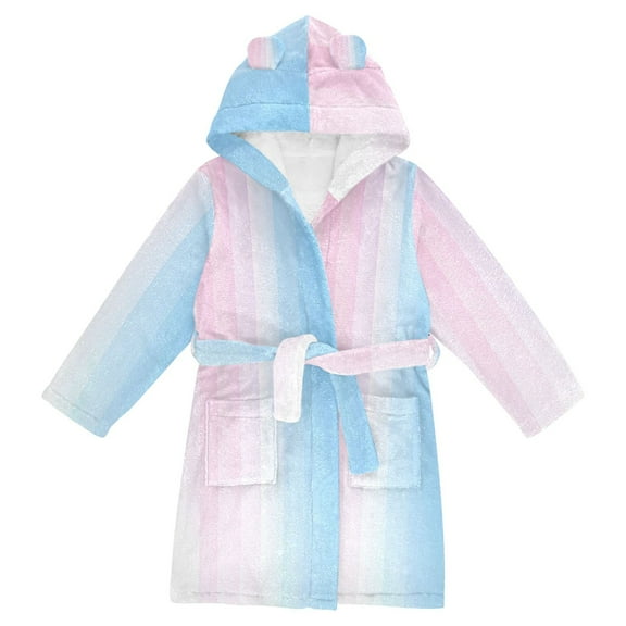 FORMRS Niños Bathrobe Unisex Hooded Robe Soft Plush Pajamas Sleepwear, Size 2-3T, Light Blue Stripes