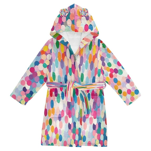 FORMRS Niños Bathrobe Unisex Hooded Robe Soft Plush Pajamas Sleepwear, Size 2-3T, Light Colorful Circles